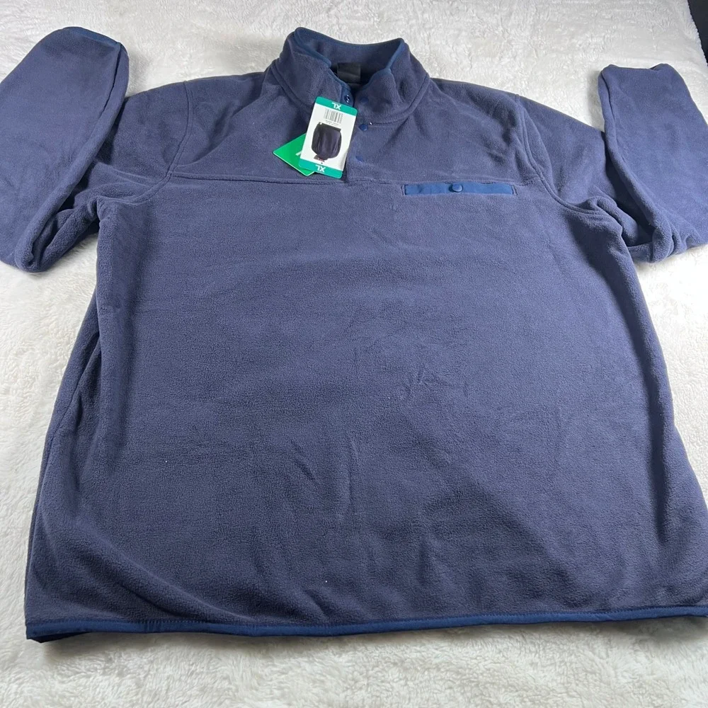 32 Degrees Heat Mens Pullover Fleece Shirt Navy Blue Size XL Snap Neck NWT